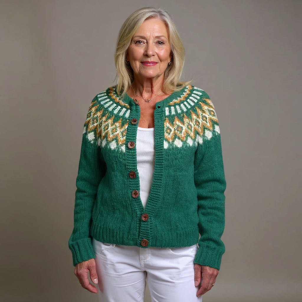 Octavia | Women's Forest Green Nordic-Pattern Cardigan