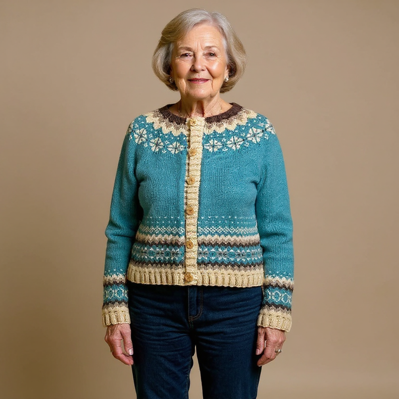 Veronica | Women's Turquoise Nordic-Pattern Cardigan