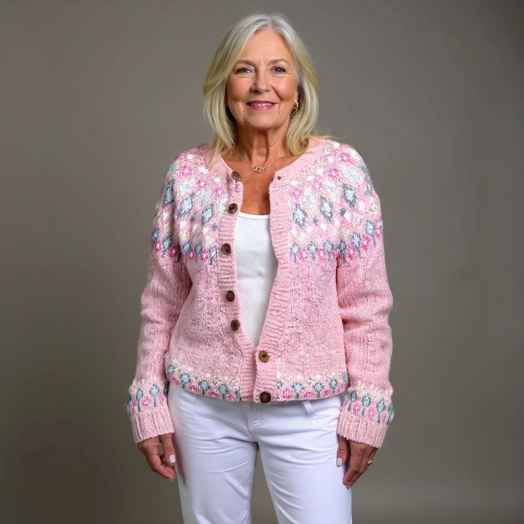 Alberta | Women's Pink Nordic-Pattern Cardigan
