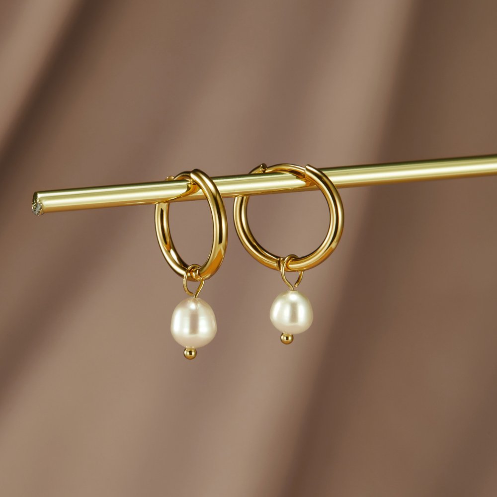 Rosalie | Women's Pearl Drop Hoop Earrings