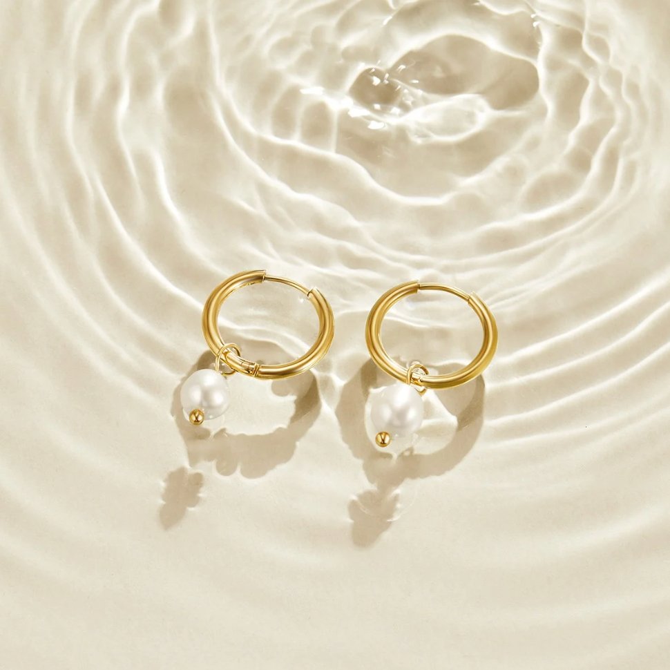 Rosalie | Women's Pearl Drop Hoop Earrings