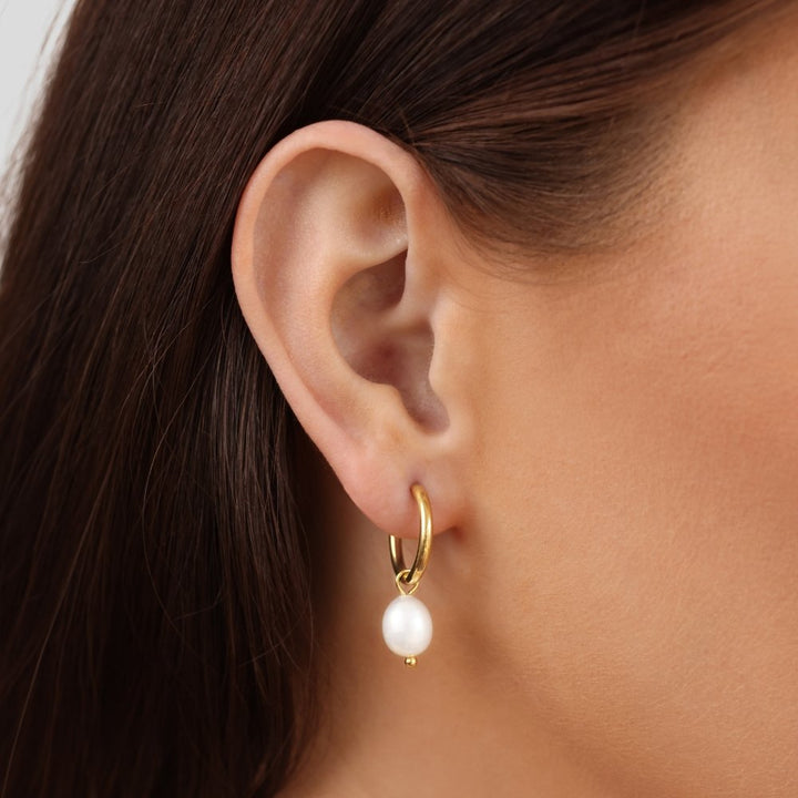 Rosalie | Women's Pearl Drop Hoop Earrings