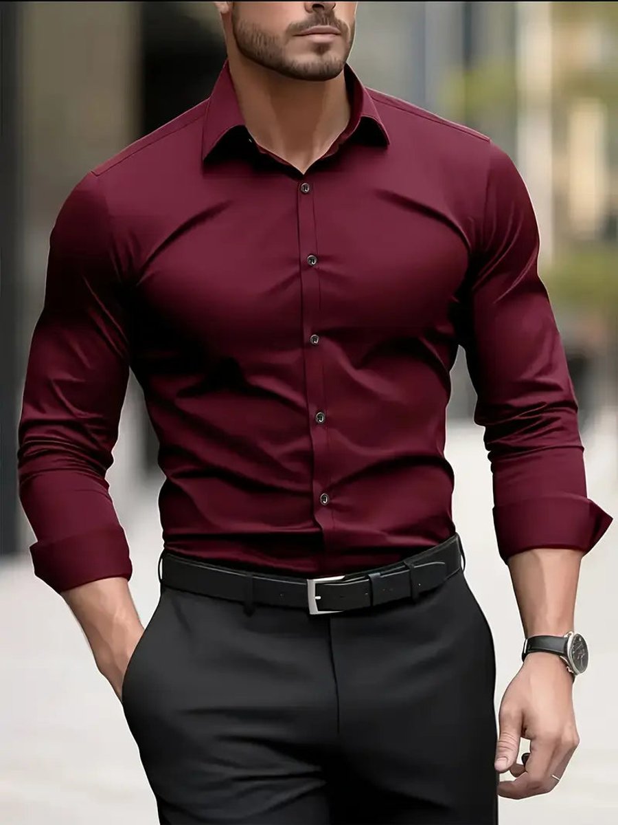 Stefan | Herren Slim-Fit Knitterfreies Langarm Business-Hemd