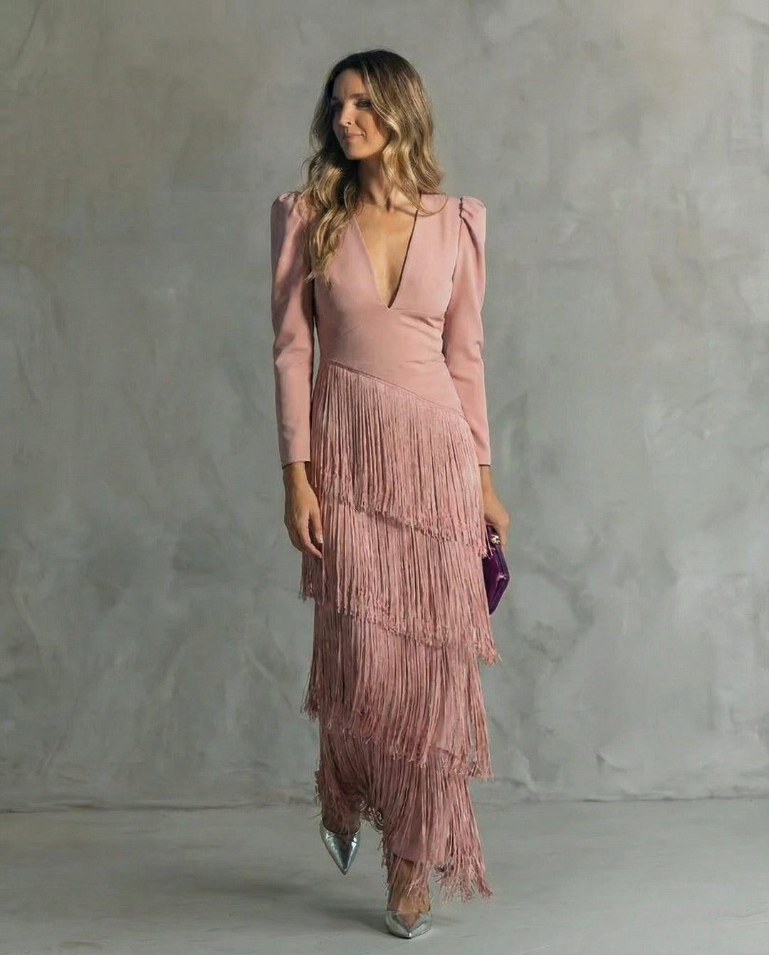 Matilda | Women’s V-Neck Fringe-Sleeve Maxi Dress