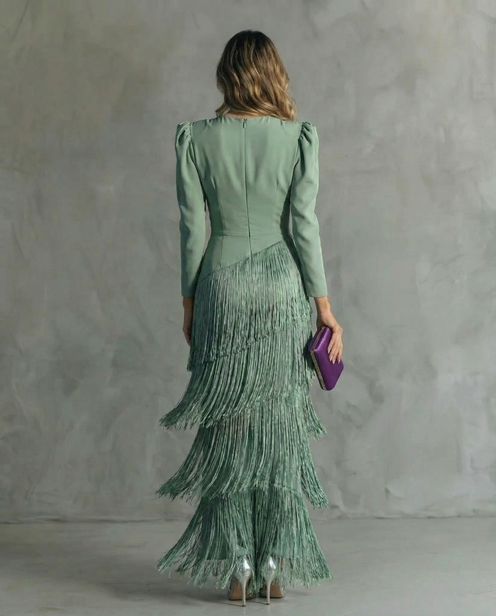 Matilda | Women’s V-Neck Fringe-Sleeve Maxi Dress