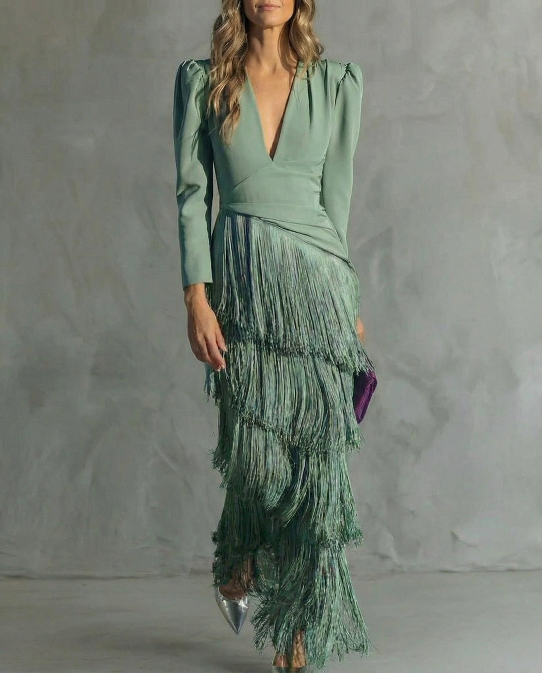 Matilda | Women’s V-Neck Fringe-Sleeve Maxi Dress