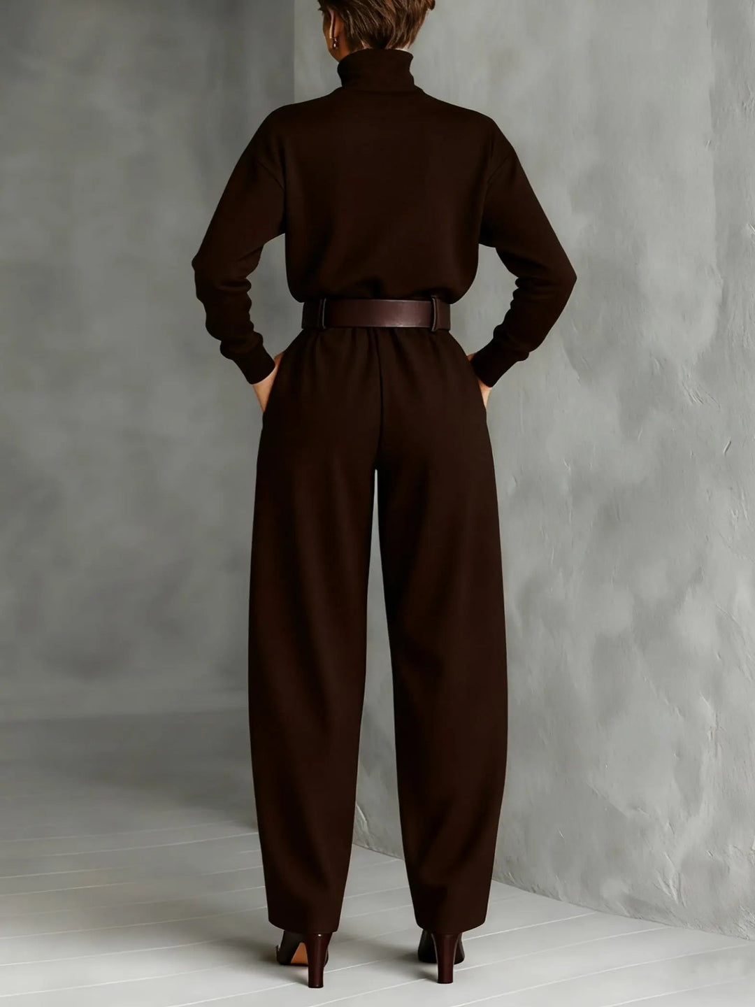 Serelle | High-Neck Jumper & Belted Trouser Set
