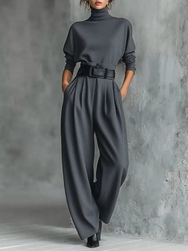 Serelle | High-Neck Jumper & Belted Trouser Set