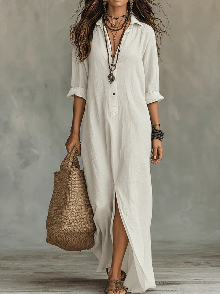 Camille | Black Button-Front Maxi Shirt Dress