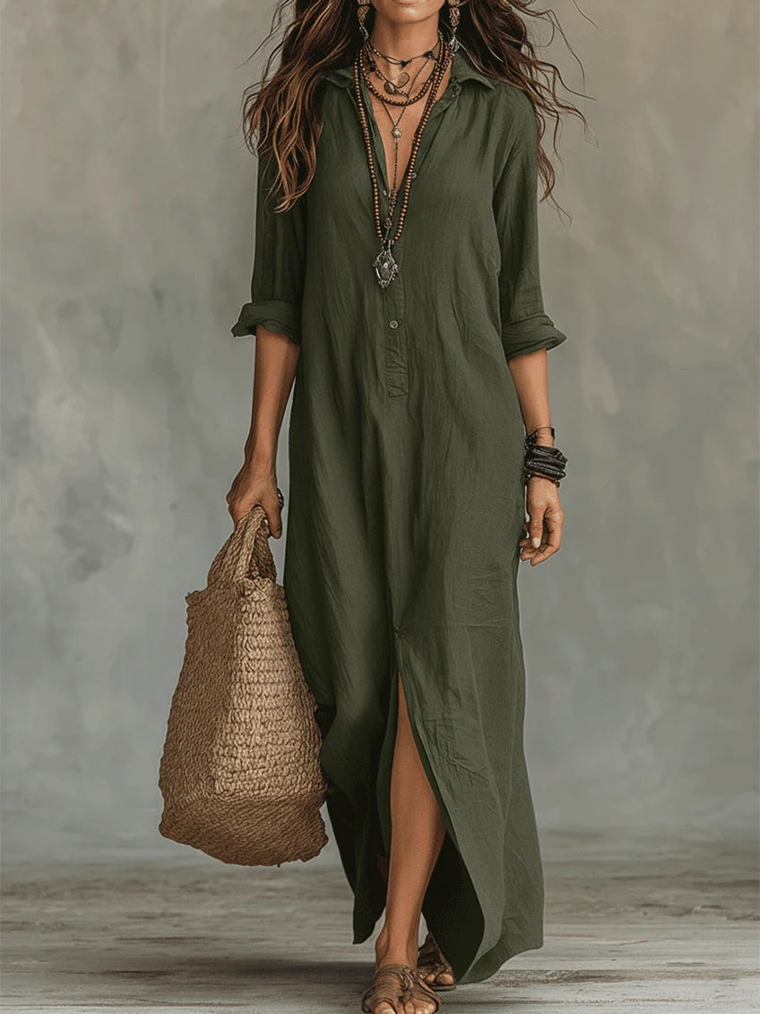 Camille | Black Button-Front Maxi Shirt Dress