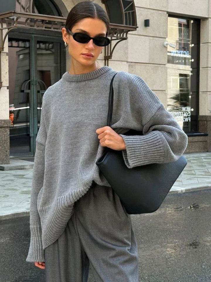 Ribbed Knit Oversized Jumper with Crew Neck for Women