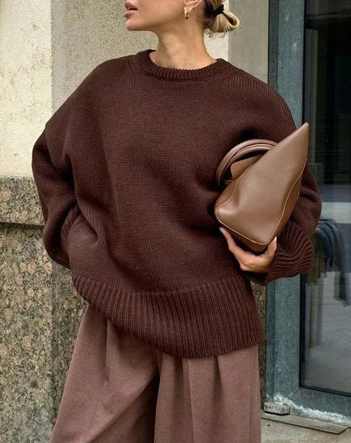 Ribbed Knit Oversized Jumper with Crew Neck for Women