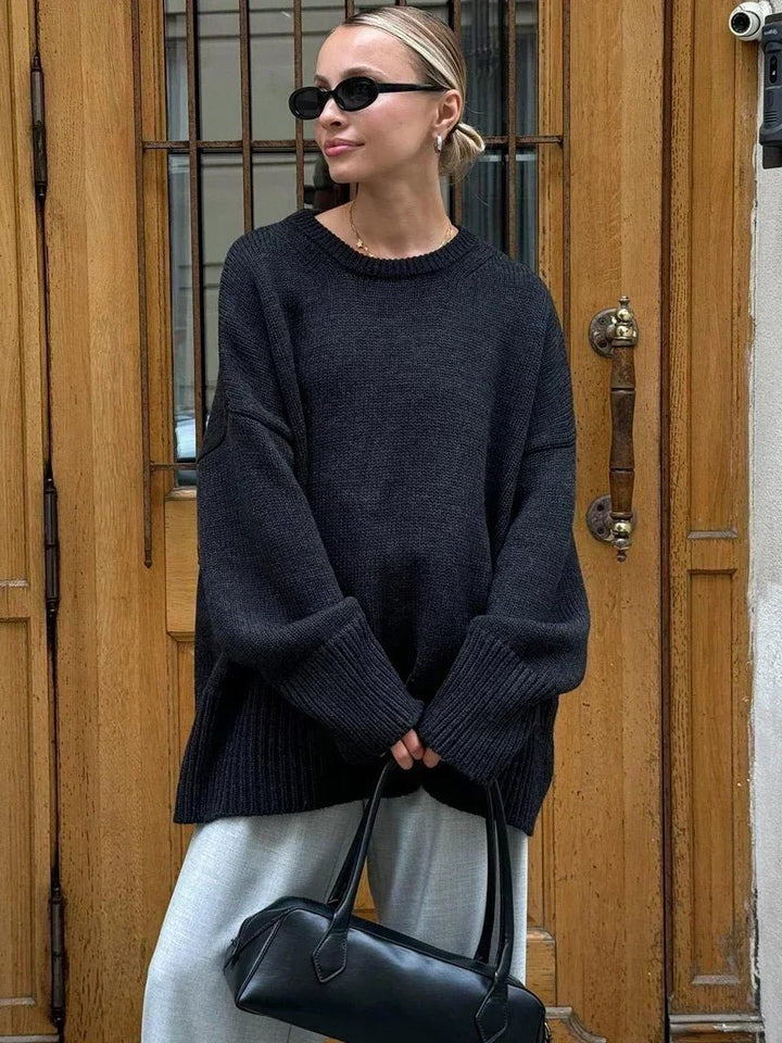 Ribbed Knit Oversized Jumper with Crew Neck for Women