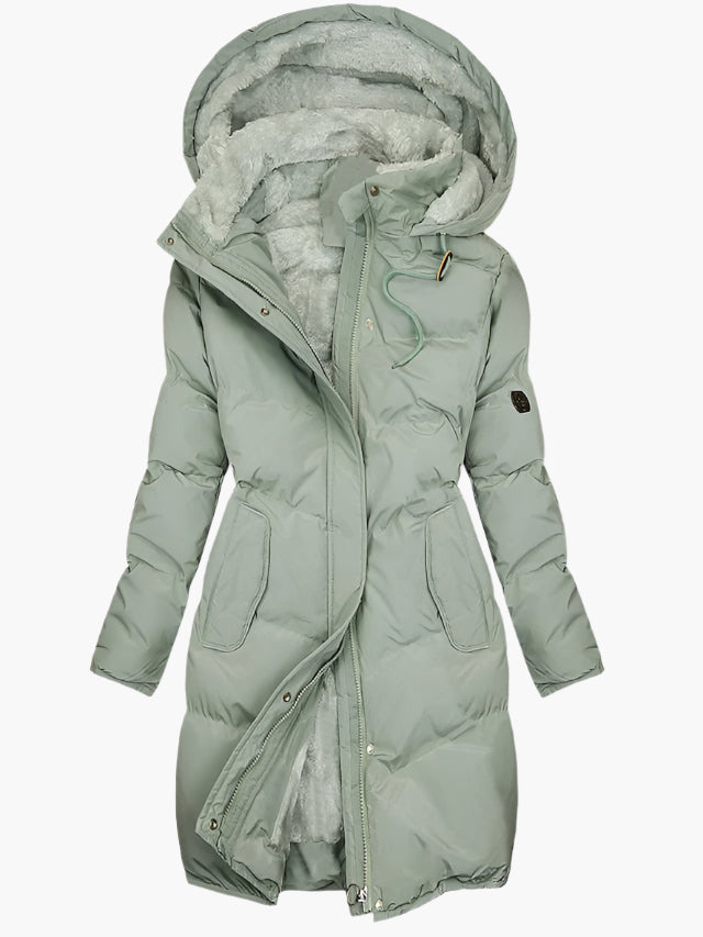 Emma | Women’s long winter coat with hood and faux fur