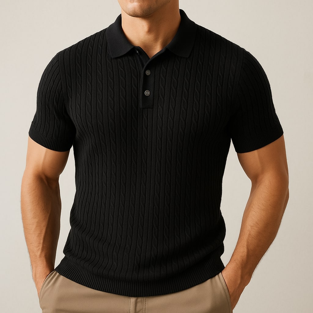 Loric | Men’s Cable-Knit Polo Shirt