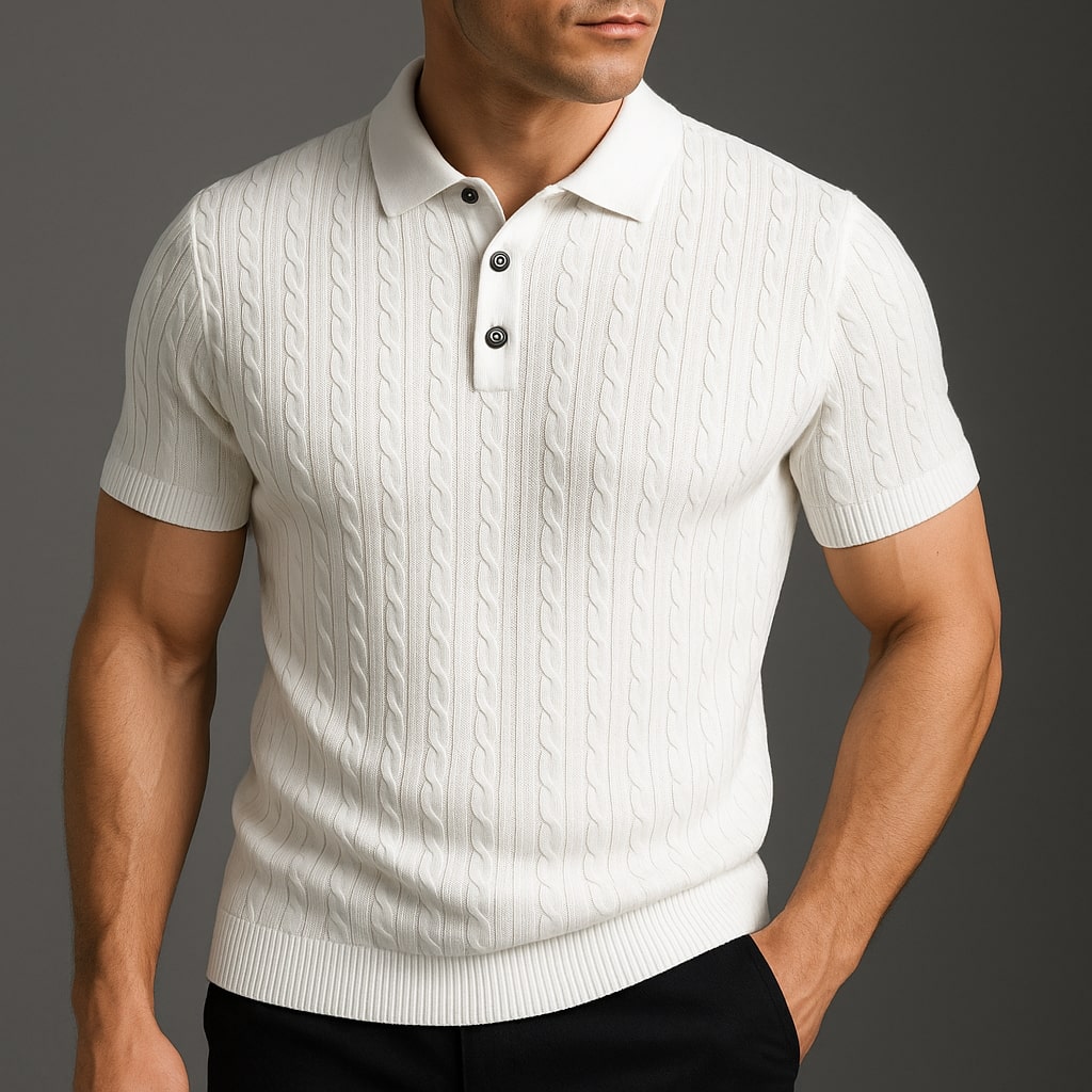 Loric | Men’s Cable-Knit Polo Shirt