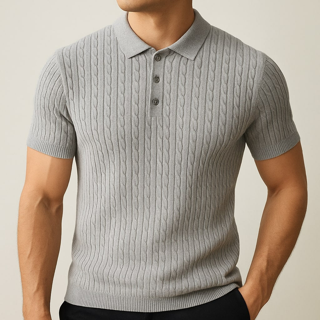Loric | Men’s Cable-Knit Polo Shirt