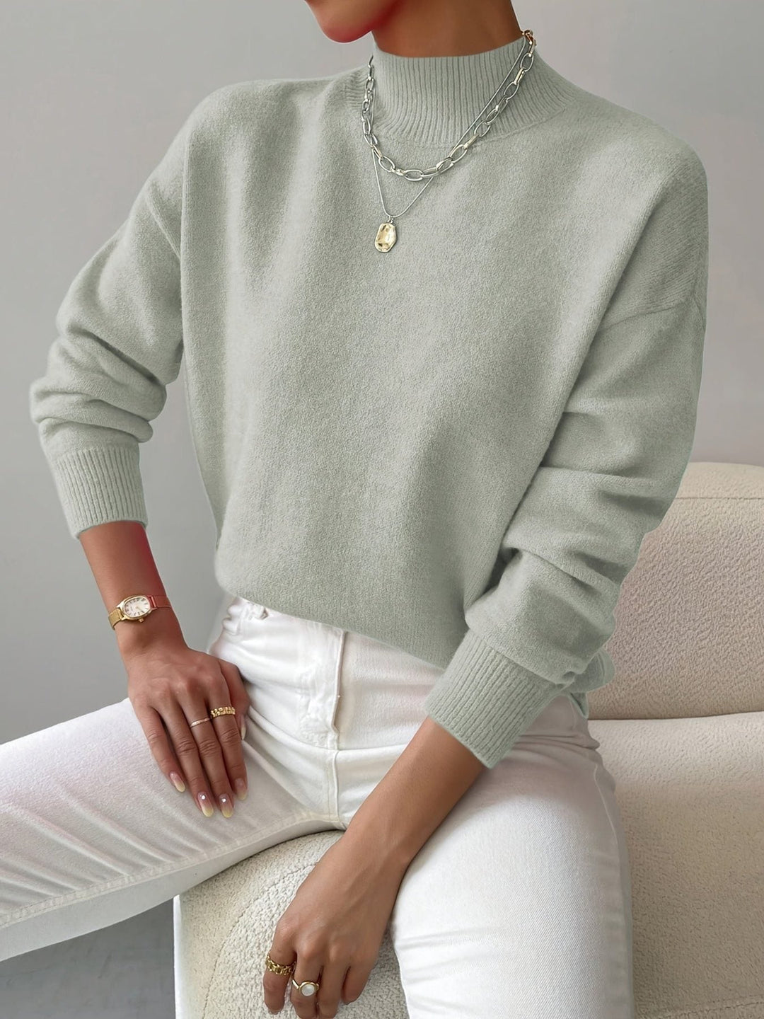 Ribbed Knit Sweater with Roll Neck for Women