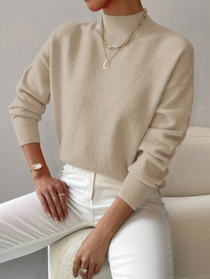 Ribbed Knit Sweater with Roll Neck for Women