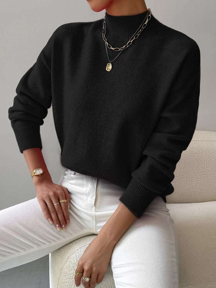Ribbed Knit Sweater with Roll Neck for Women