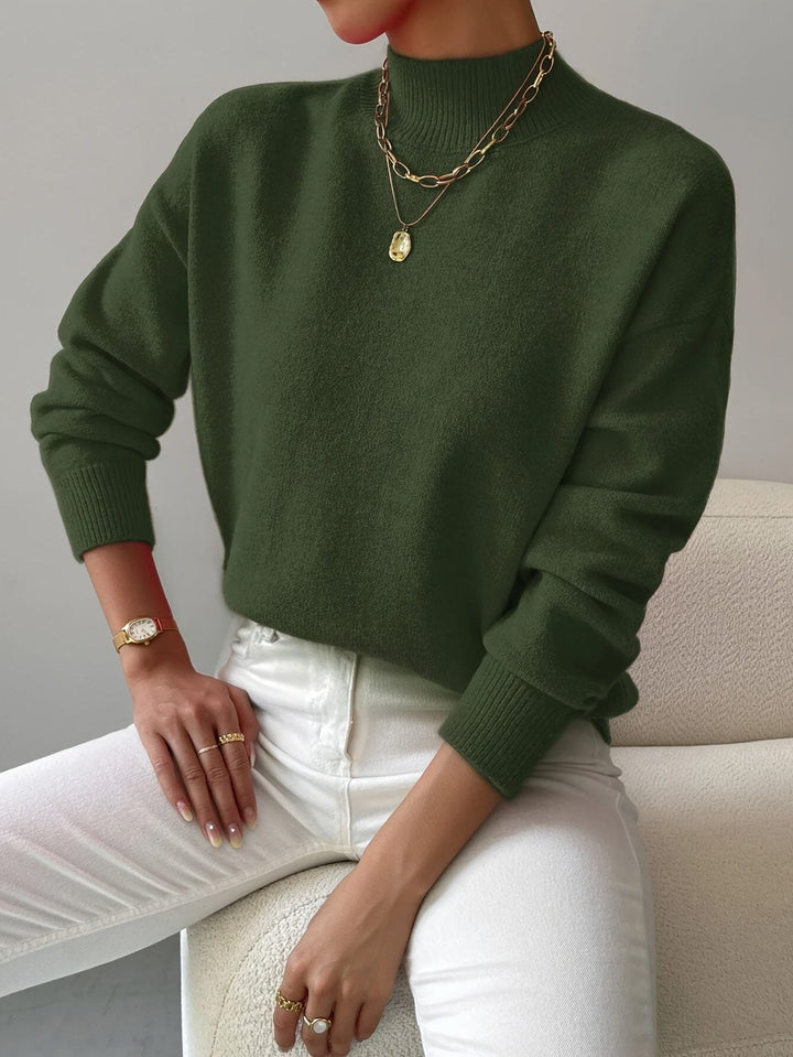 Ribbed Knit Sweater with Roll Neck for Women
