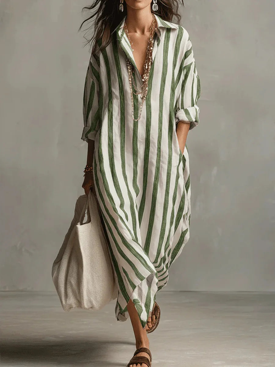 Maris | Blue Striped Maxi Shirt Dress