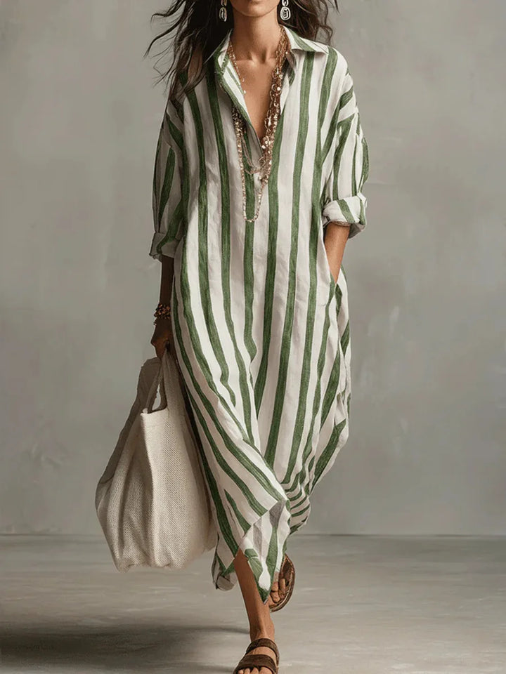 Maris | Blue Striped Maxi Shirt Dress