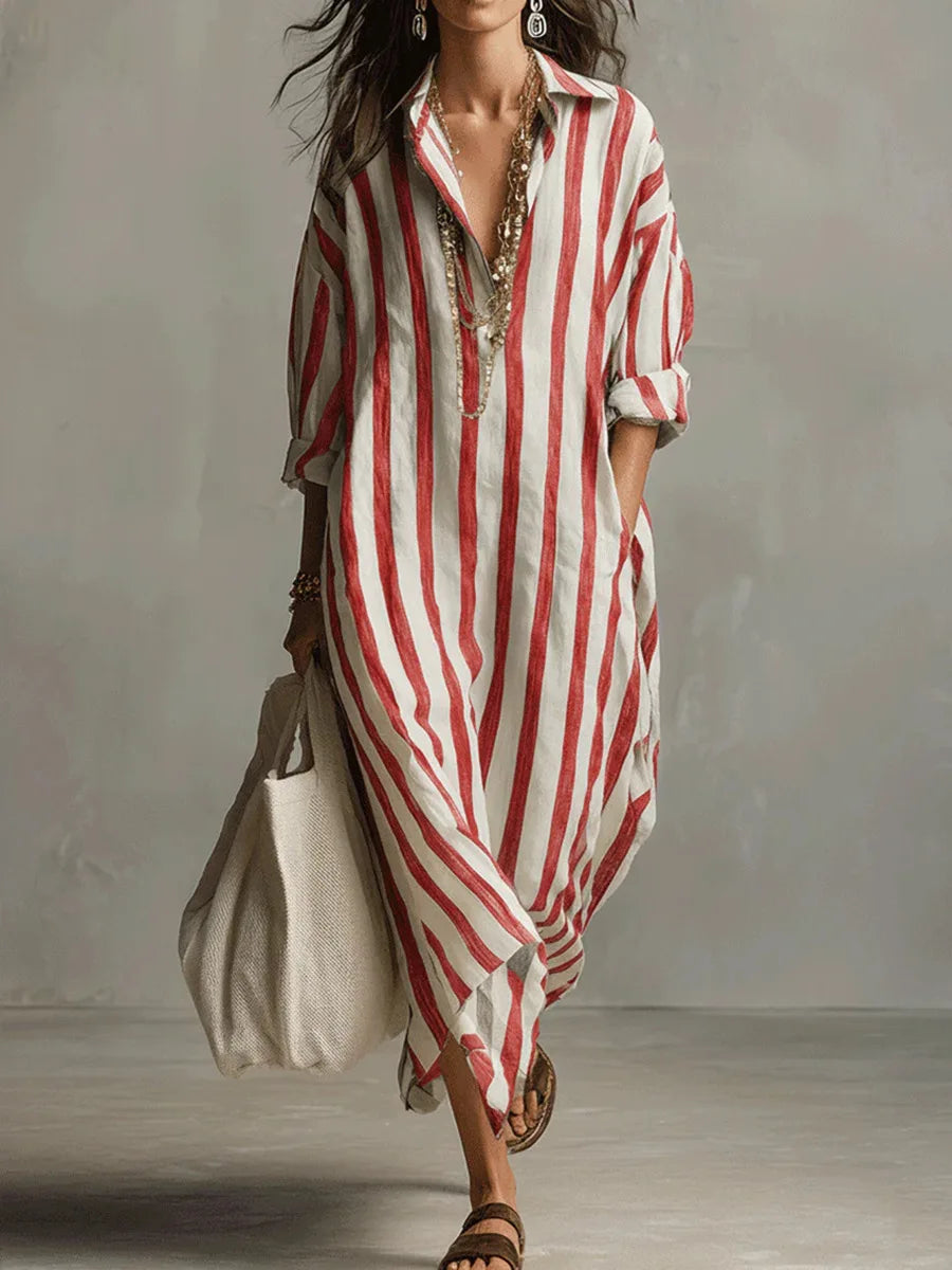 Maris | Blue Striped Maxi Shirt Dress