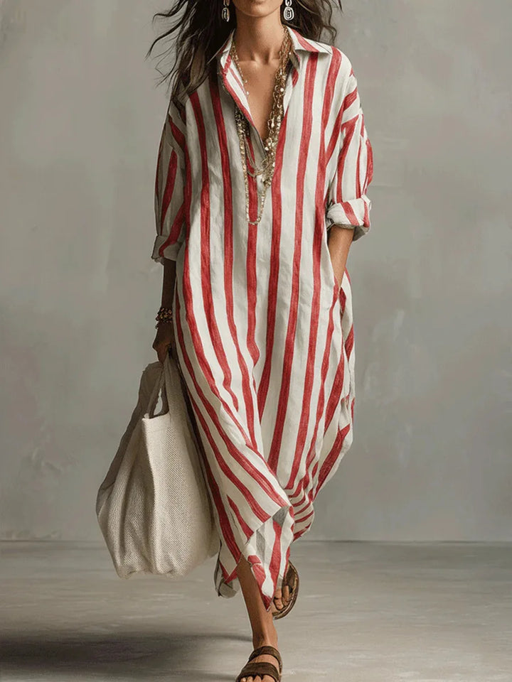 Maris | Blue Striped Maxi Shirt Dress