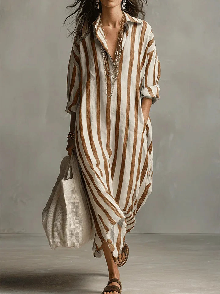Maris | Blue Striped Maxi Shirt Dress