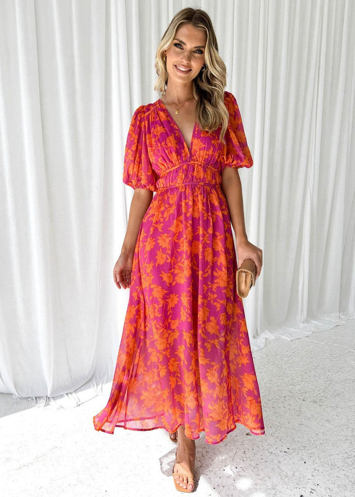 Anna | Women's Floral V Neck Maxi Wedding Guest Dress