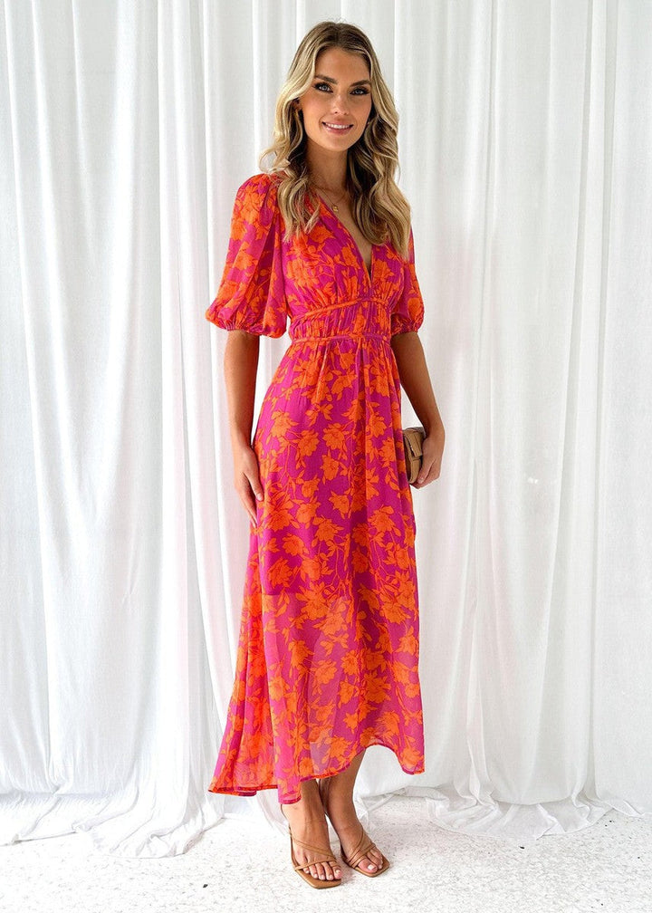 Anna | Women's Floral V Neck Maxi Wedding Guest Dress
