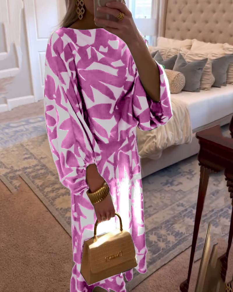Floor | Women's Green Leaf Print Lantern Sleeve Two-Piece Set