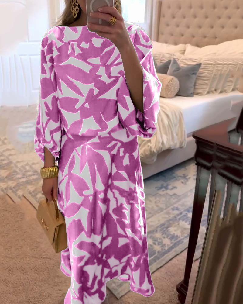 Floor | Women's Green Leaf Print Lantern Sleeve Two-Piece Set