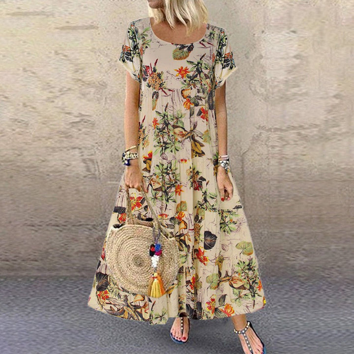 Lina| Women's Loose-Fit Floral Print Short Sleeve Maxi Dress