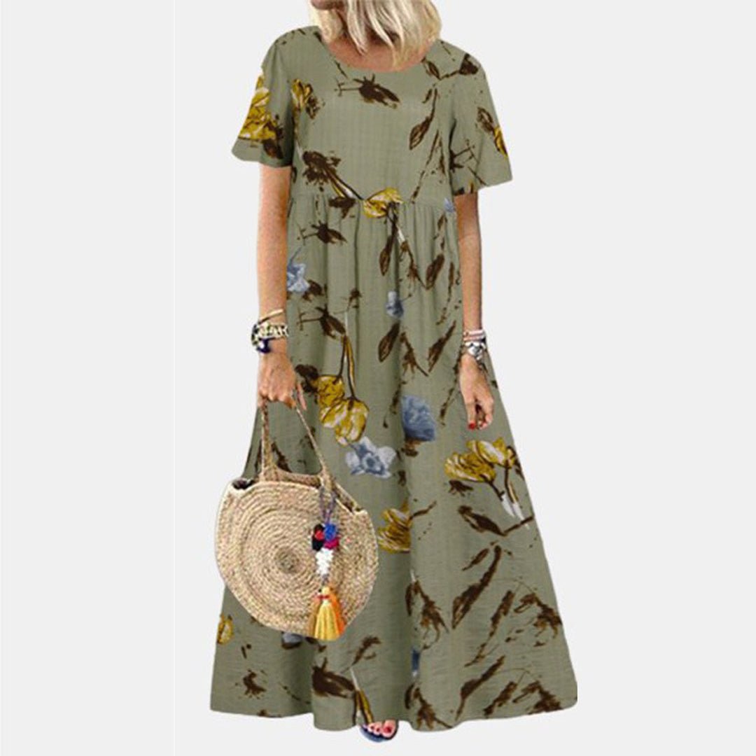 Lina| Women's Loose-Fit Floral Print Short Sleeve Maxi Dress