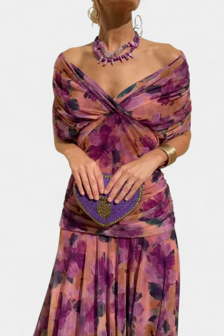 Avia | Women's Off-Shoulder Flowing Maxi Cocktail Party Dress