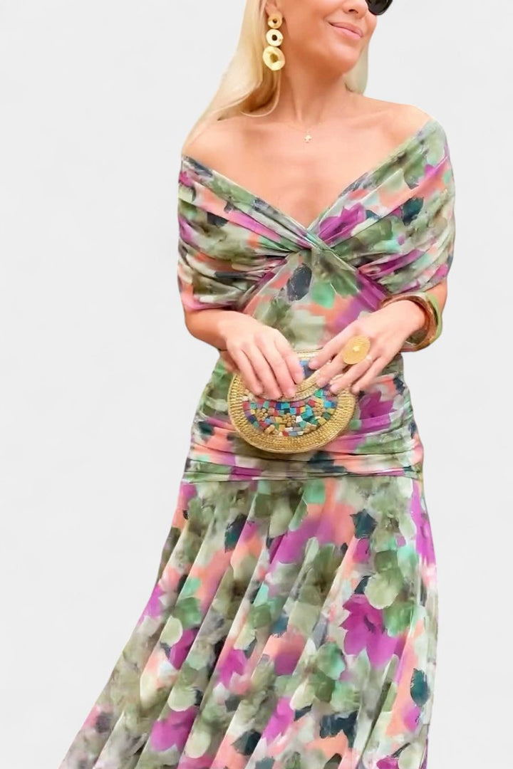 Avia | Women's Off-Shoulder Flowing Maxi Cocktail Party Dress