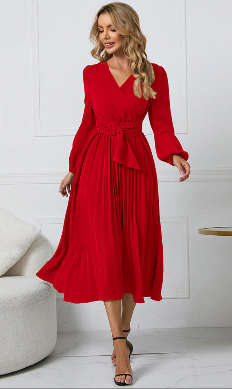 Mabel | Women's Long Sleeve Midi Wedding Guest Dress