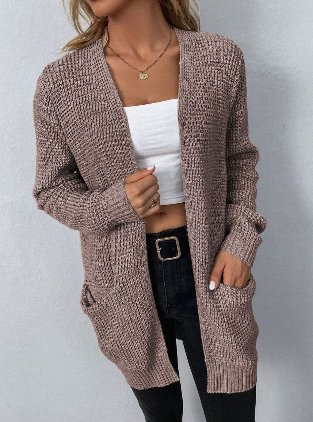 Olivia | Relaxed Open-Front Waffle-Knit Cardigan