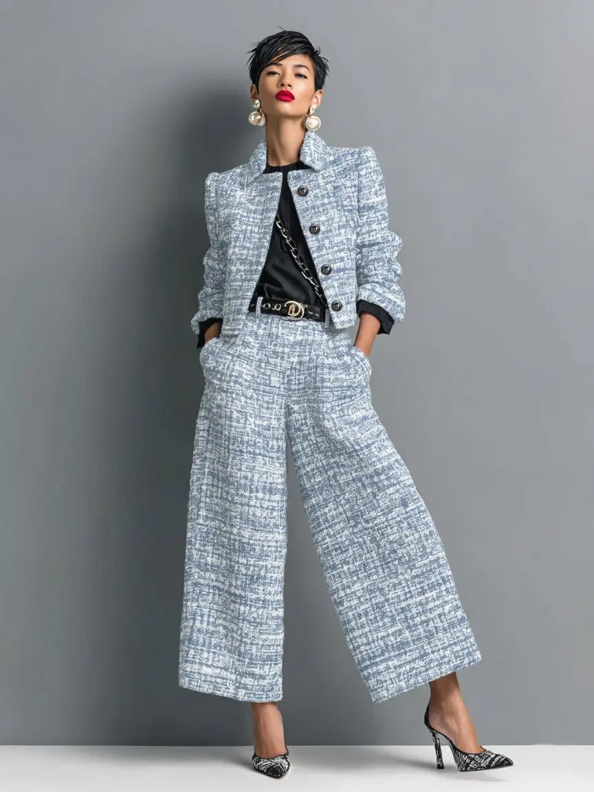 Marcelline | Tweed Cropped Blazer & Wide-Leg Trouser Set
