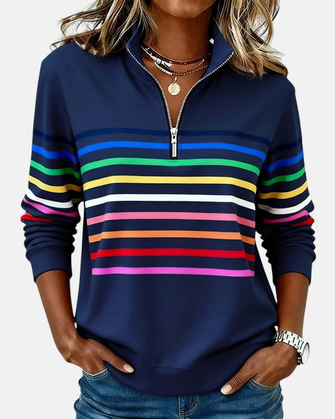 Marlowe | Striped Quarter-Zip Relaxed Jumper